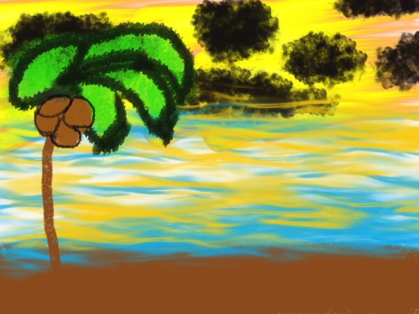 Palm trees & black cloud