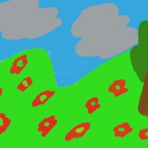 Grey clouds red flowers