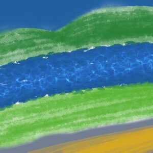 Sparkling river by the road