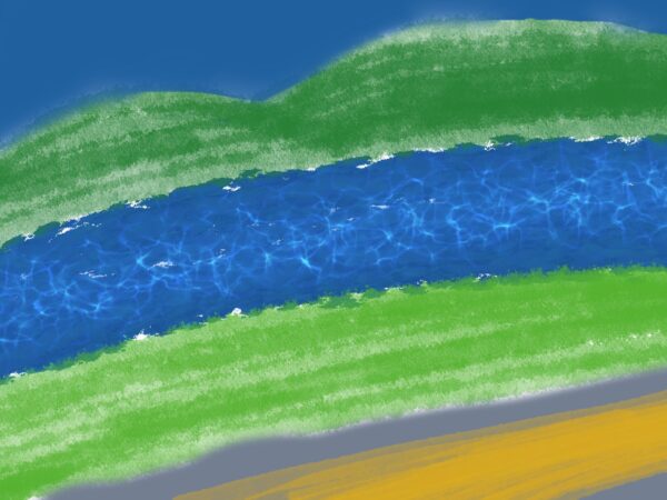 Sparkling river by the road