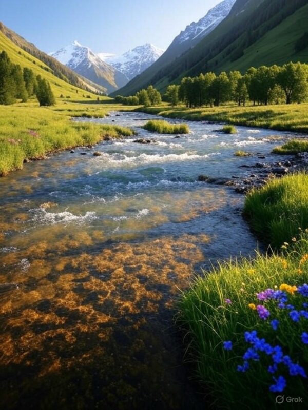 Flowing river in valley